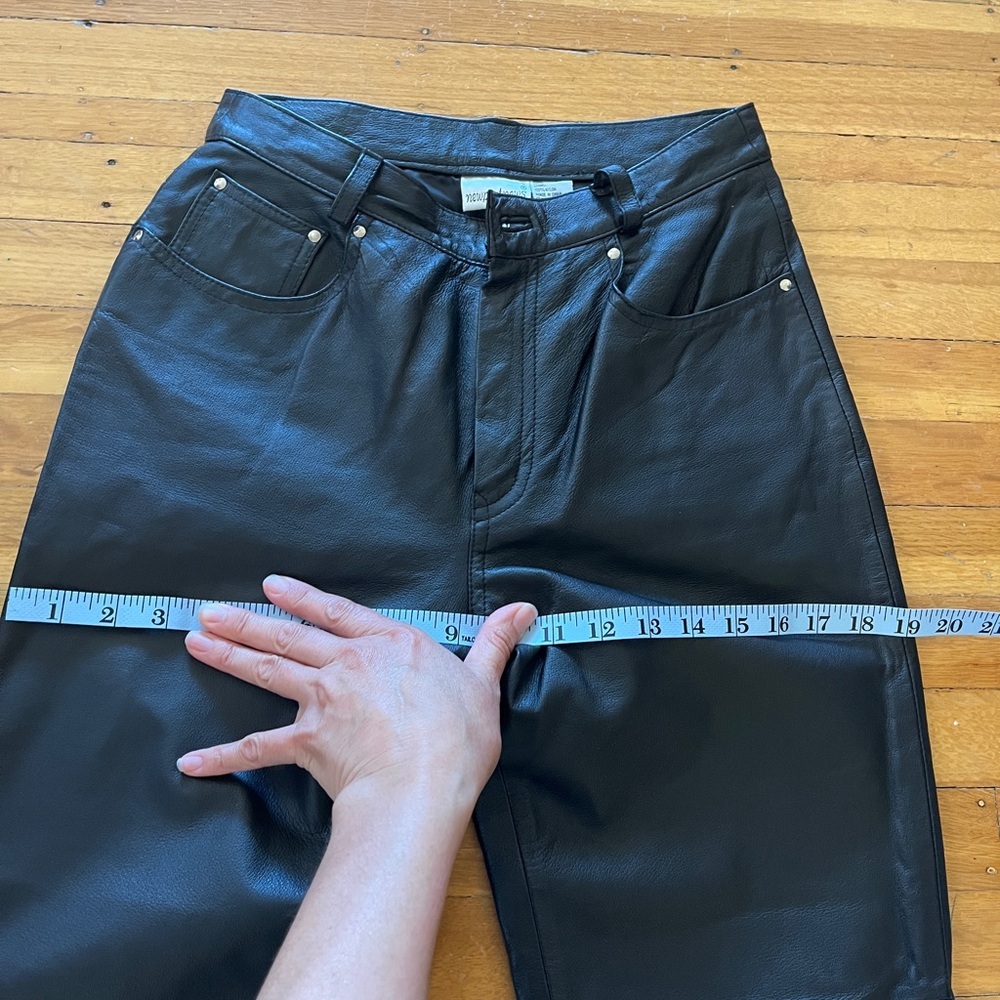 Y2K vintage Leather jeans pants black 2 4 6 S biker goth straight leg taper rock - Picture 3 of 6